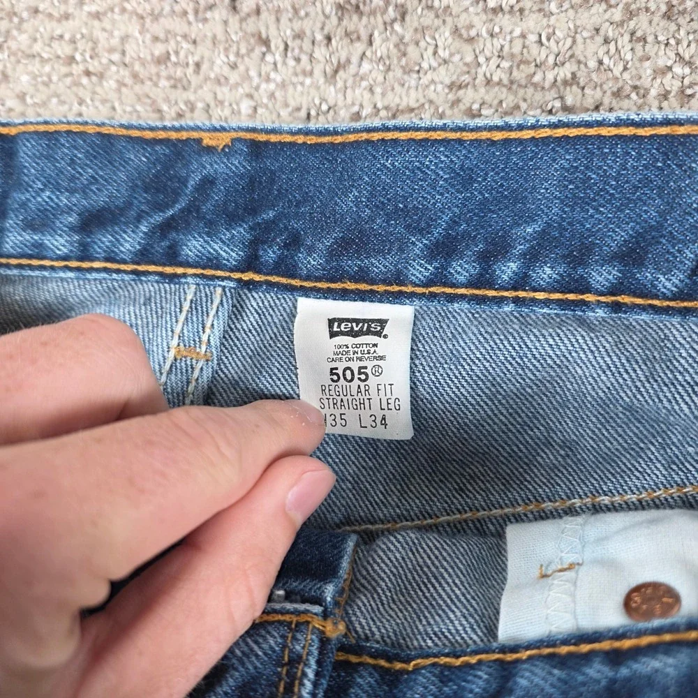 Vintage Levis 505 Regular Fit Straight Leg Jeans Mens 34x34 Made in USA Blue